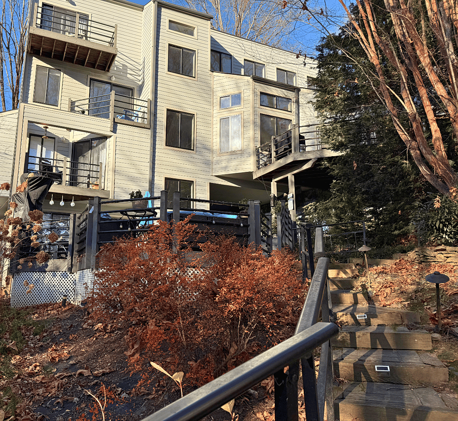 Back of the home where the entrance to the studio is located. The hot tub is steps from the entrance!