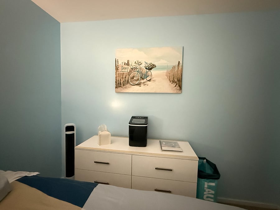 Six dresser drawer, ice machine, room fan, laundry basket provided for weekly wash/fold service