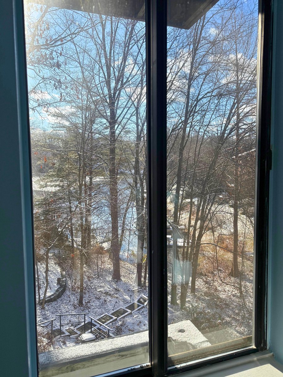 View from bedroom window overlooks lake