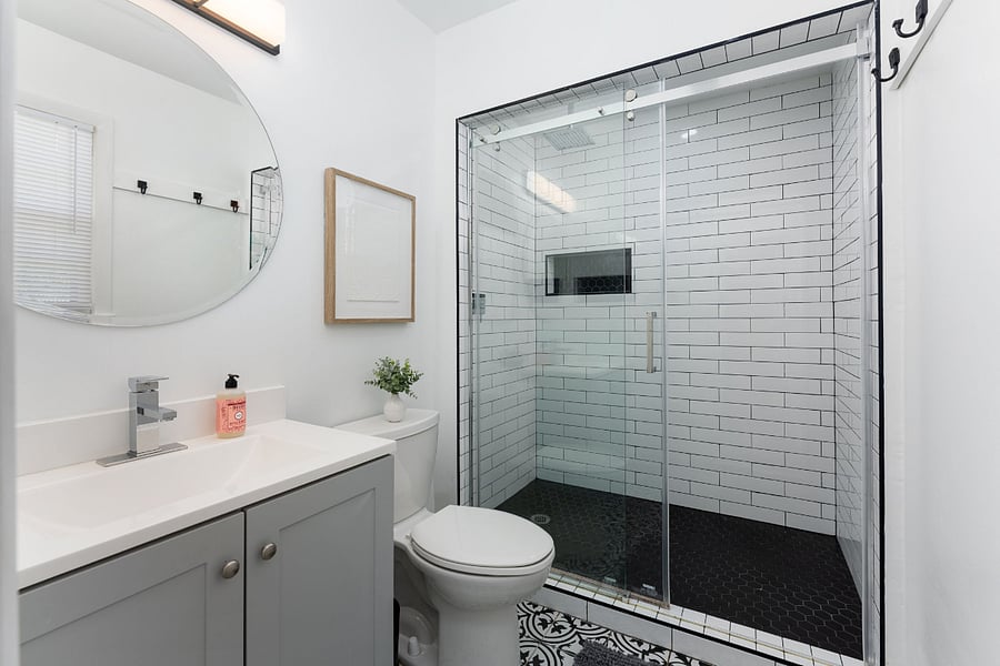 Primary ensuite bathroom with rainfall shower