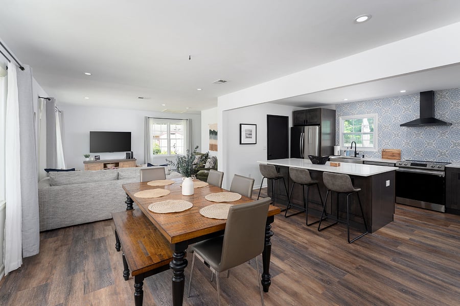 Open concept Kitchen, Living, and Dining Area