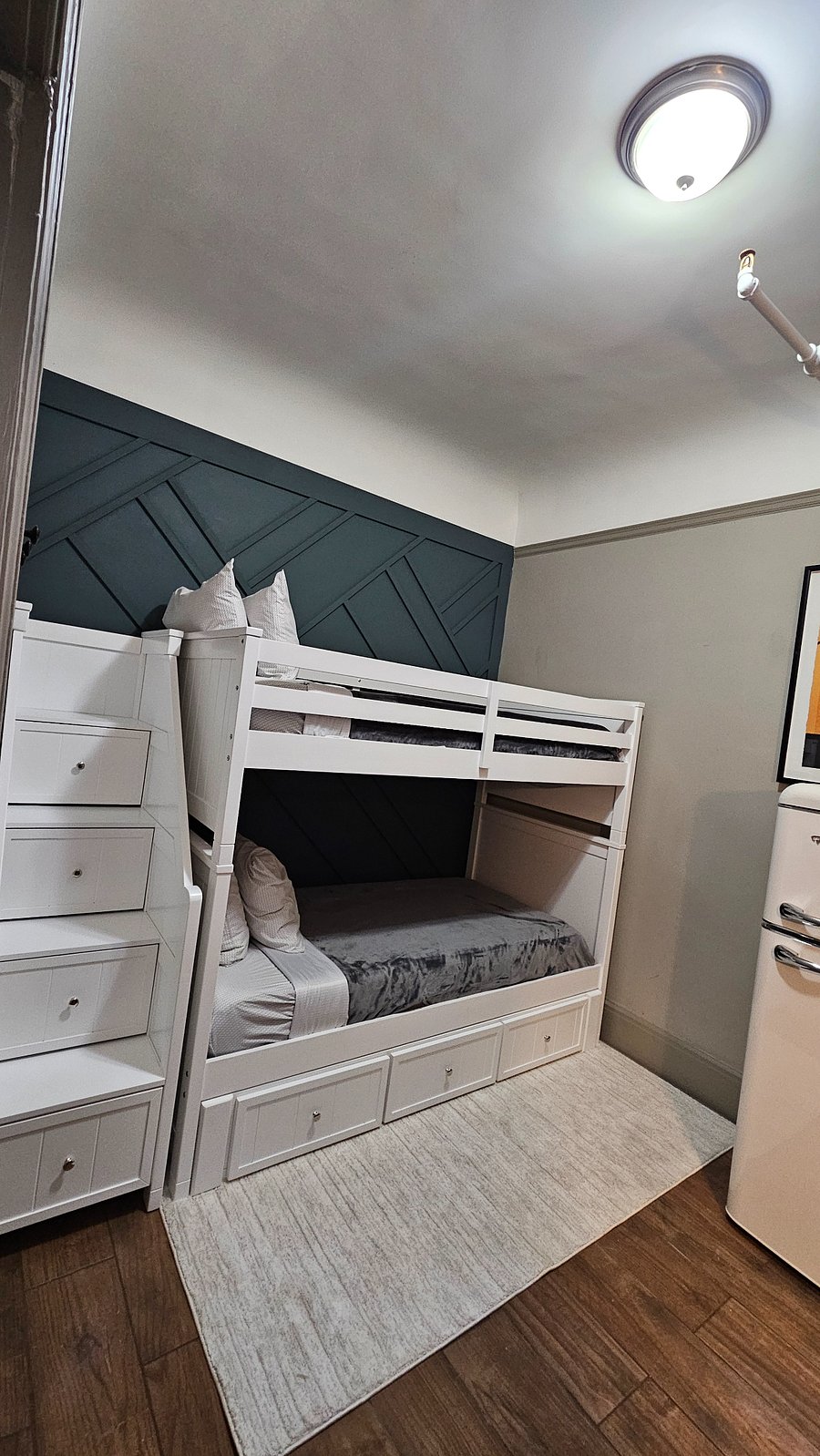 Comfortable for 2 - Loft style Bed with In built storage - Ease of access via Stairs