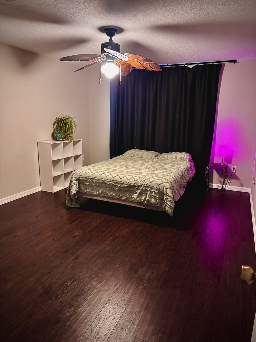 Spare Bedroom 1
Features blackout curtains for a restful sleep.
