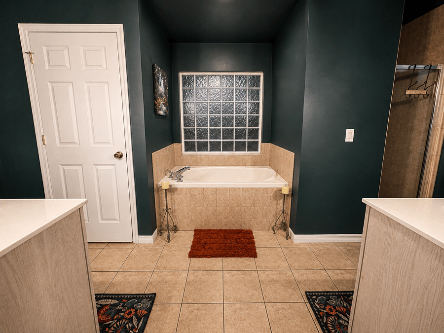 Master Bathroom Entry Barn Door to Large Tub
