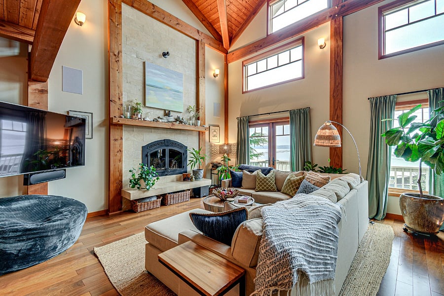 Living Room with Wood Burning Stove and Blower