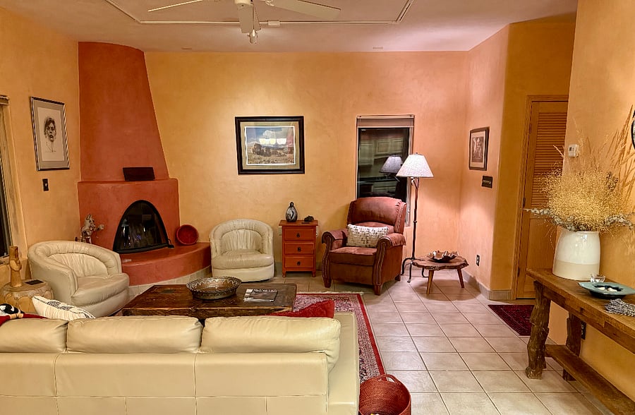 A gas fireplace (switch-operated) in the living room makes for cozy winter evenings.