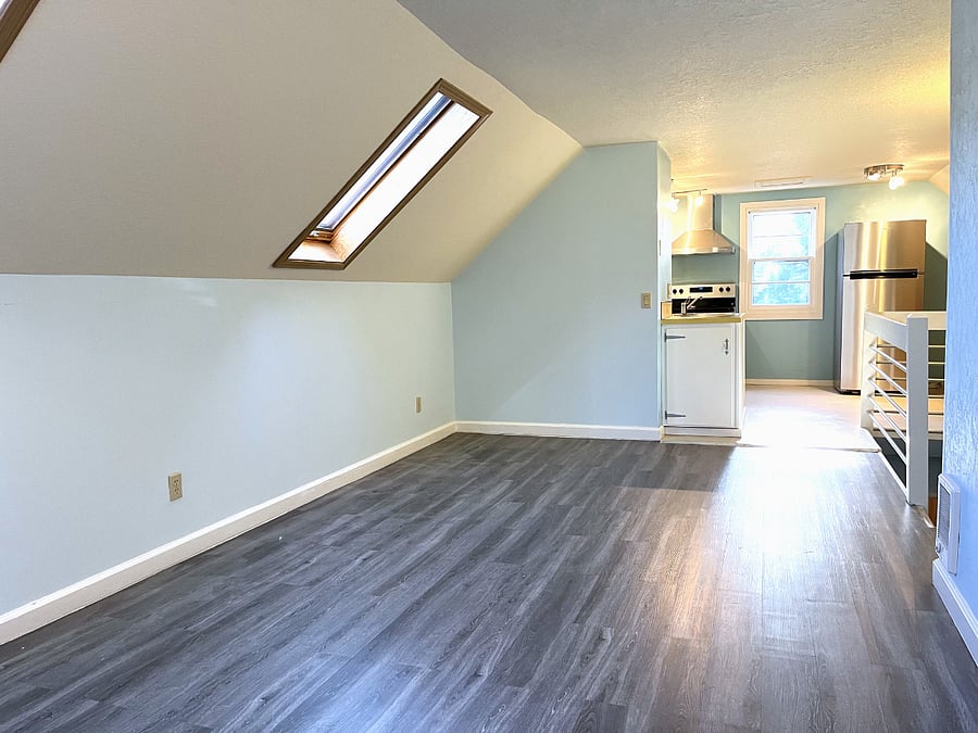 Light and bright living room with 2 big skylights