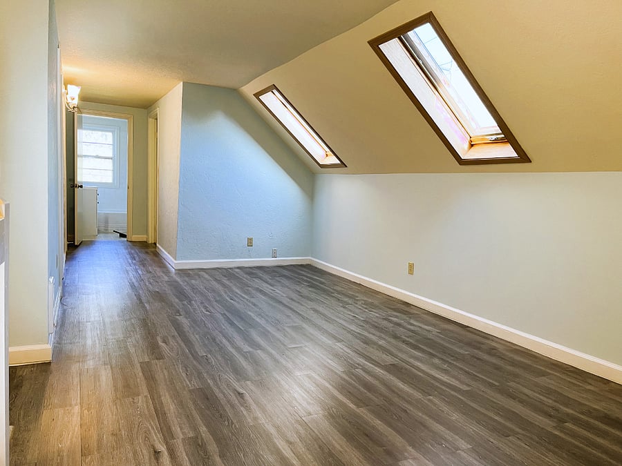 Spacious living room with 2 big skylights