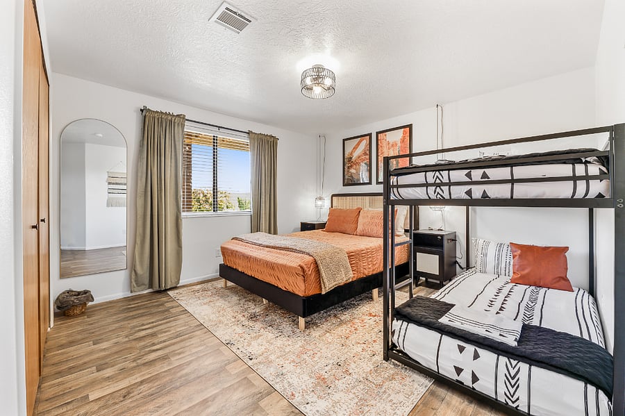 Queen bed and twin bunk bed