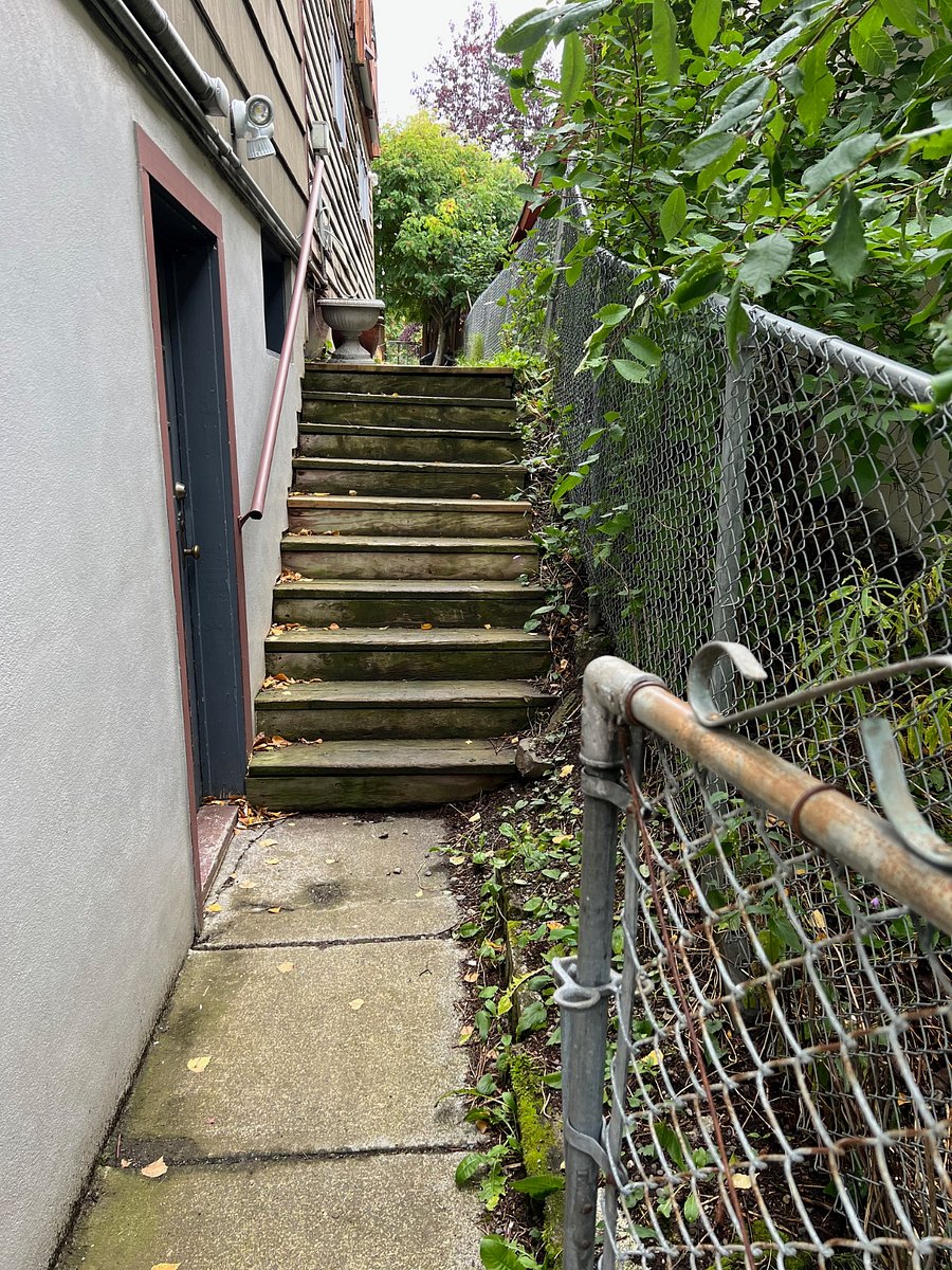 Steps leading down to the apartment
