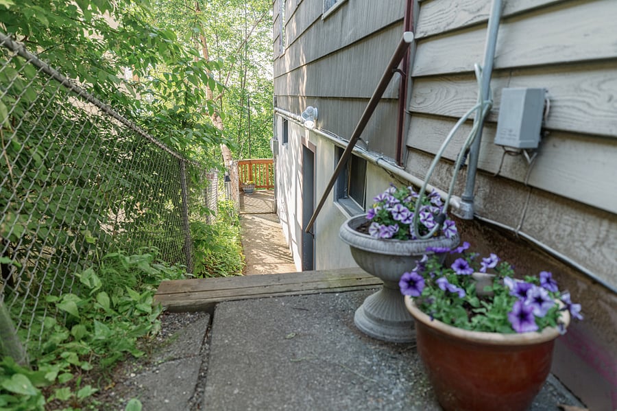 Steps leading down to the apartment