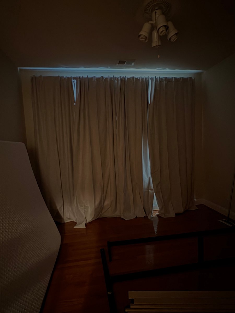 We put a LOT of effort into ensuring an environment as conducive to sleep as possible. This is almost a full wall of Blackout curtains.