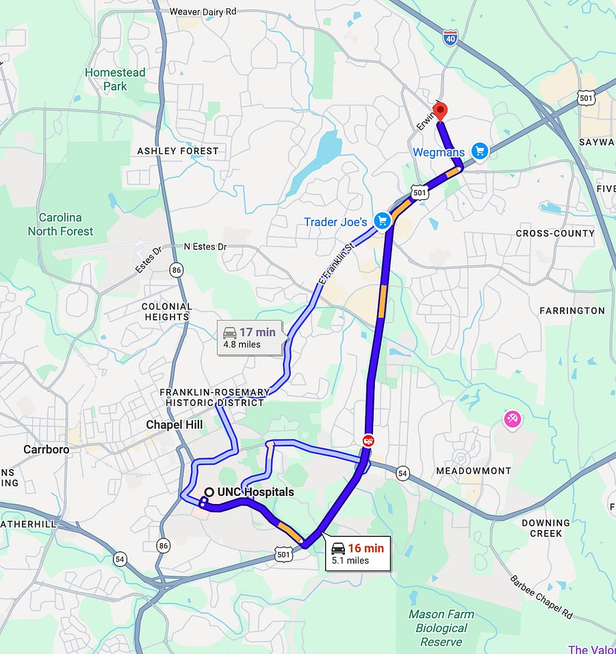 Travel Time to UNC Hospitals