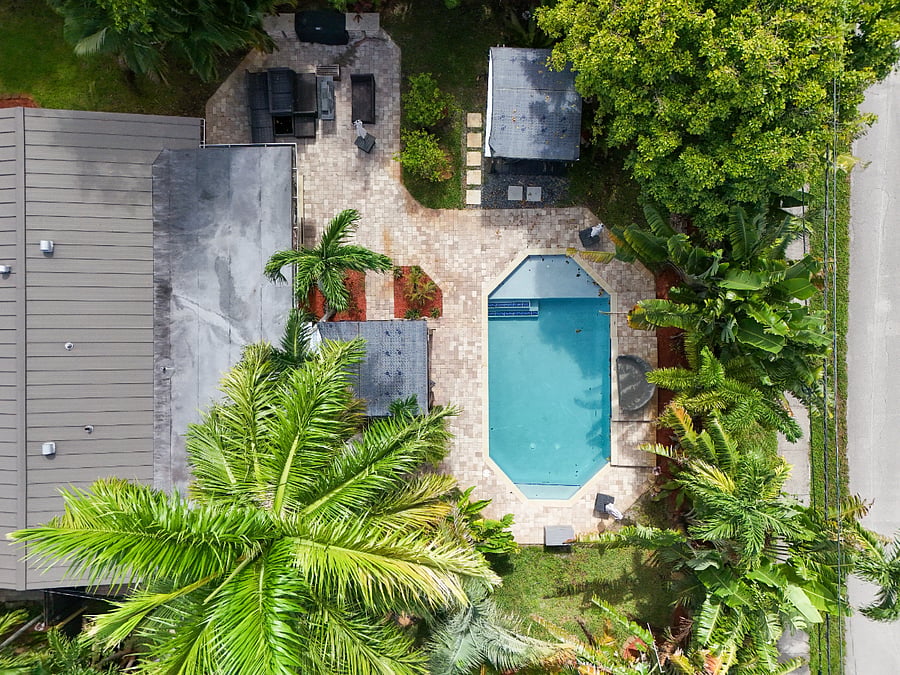 Drone shot of the backyard