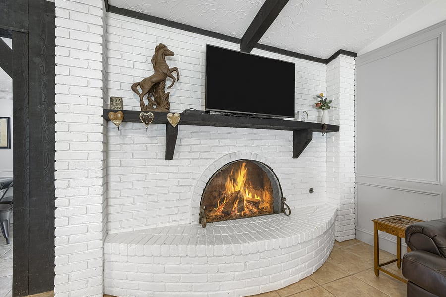 Real wood burning fireplace for cold and cozy nights. (no cooking here... but, outside is a large gas grill waiting for that!)