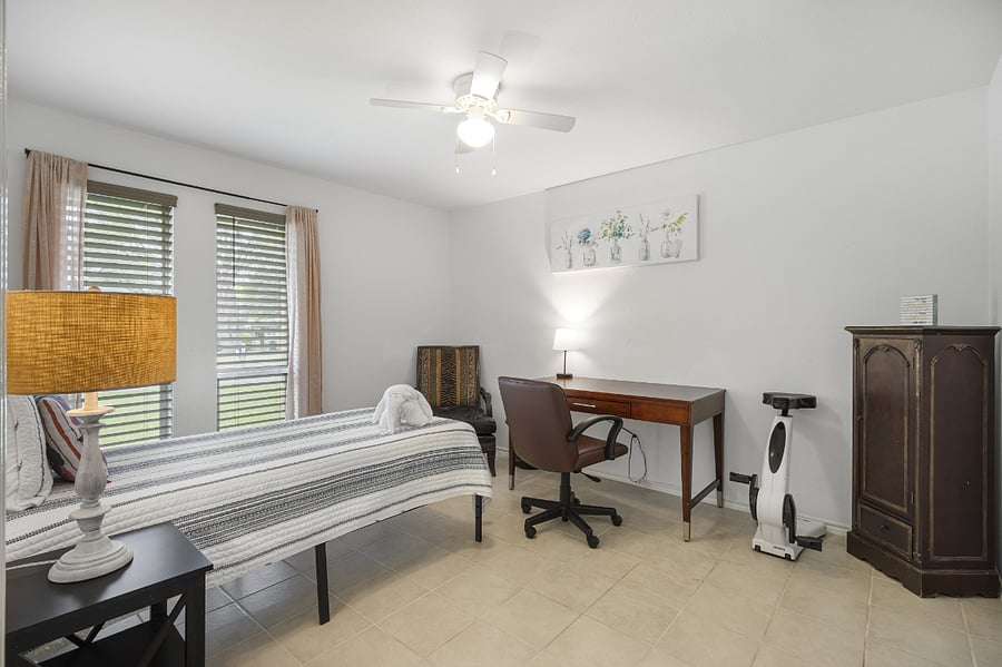 The 4th bedroom is a great private FLEX room. We have it set up with a large desk and chair, plus a twin bed if needed. It can be a baby bed instead of the twin, upon request.