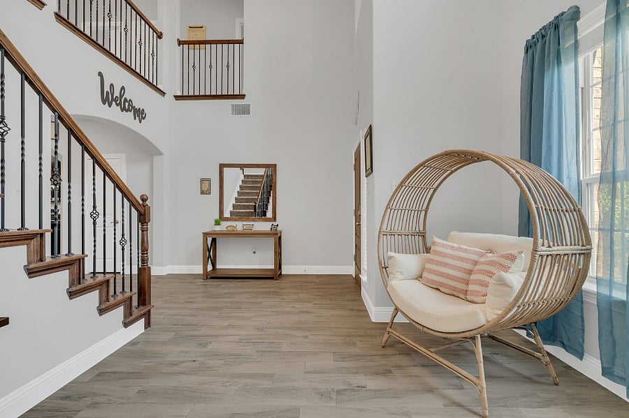 Reading nook, basket chair for a step away from things.