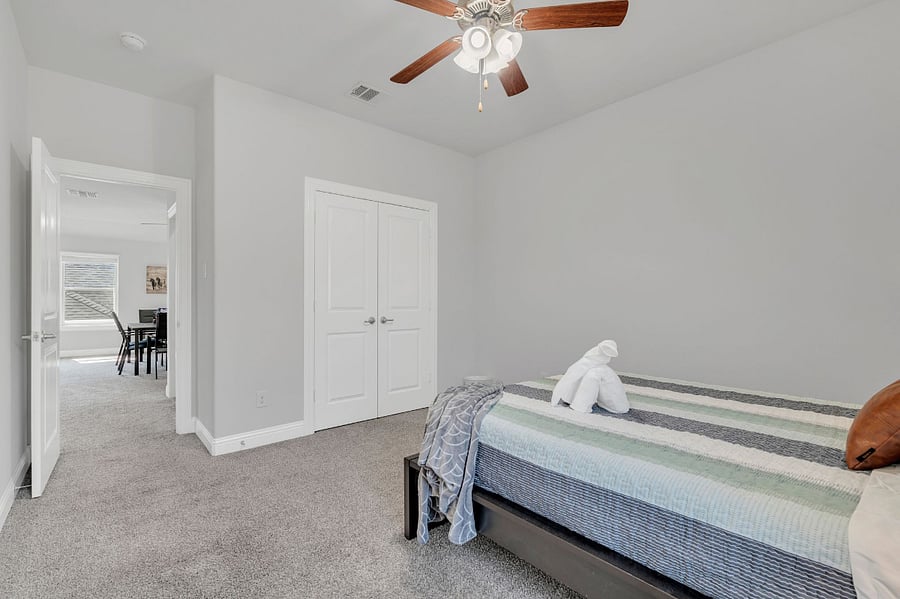 Spacious layout with closet storage, just steps from bathroom and loft/gameroom.
