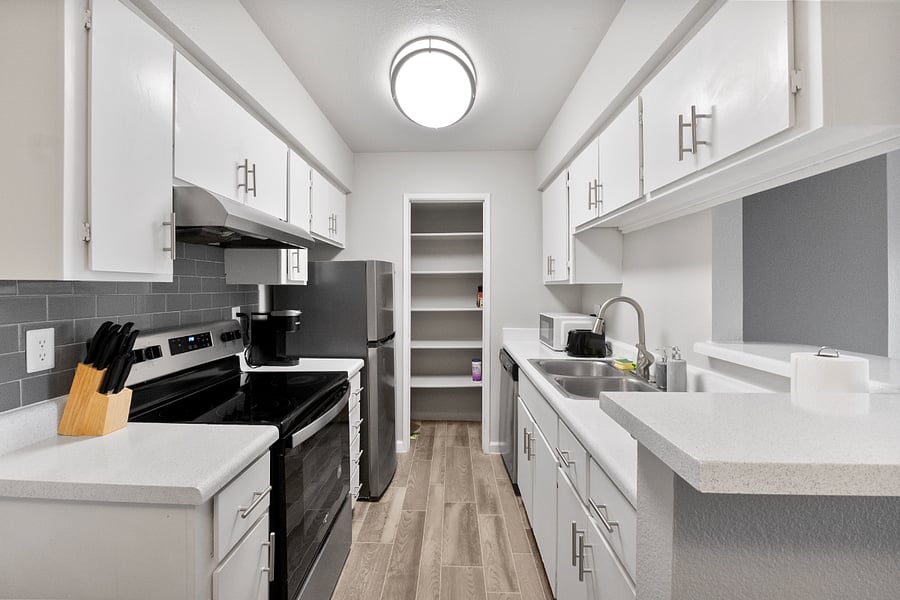 Fully equipped kitchen with stainless steel appliances