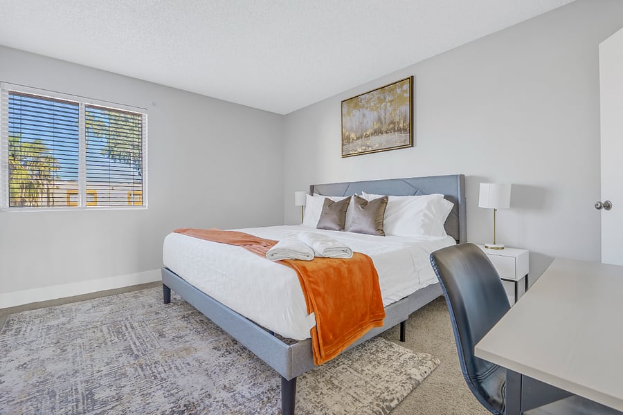 Premium mattress and bedding for ultimate comfort. And dedicated workspace for productivity.