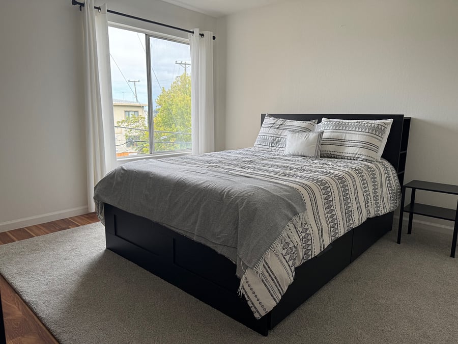 Queen bed with under-bed drawer storage