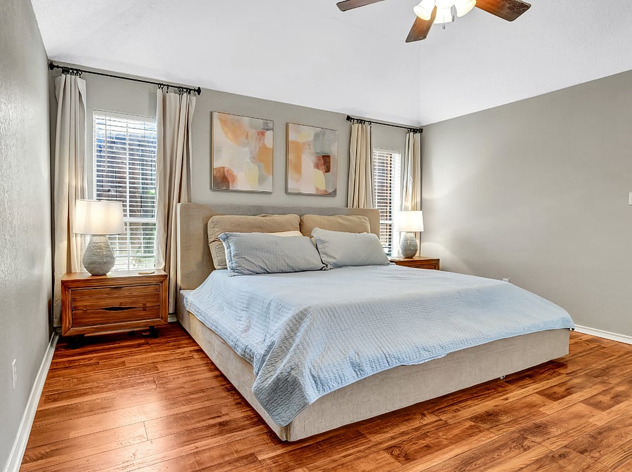 Master - king bed, 2 walk in closets, dresser, nightstands, 65in Smart TV