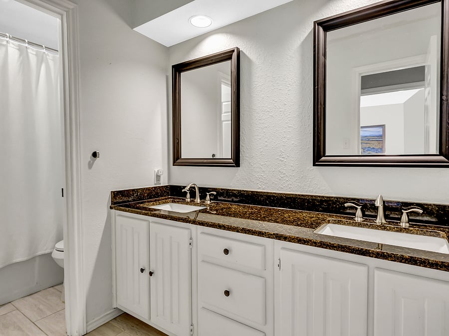 2nd Bathroom - double vanity, walk-in shower, toilet
