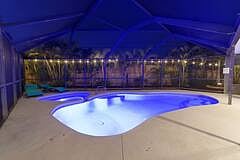 Relaxing vibe at night with pool light on