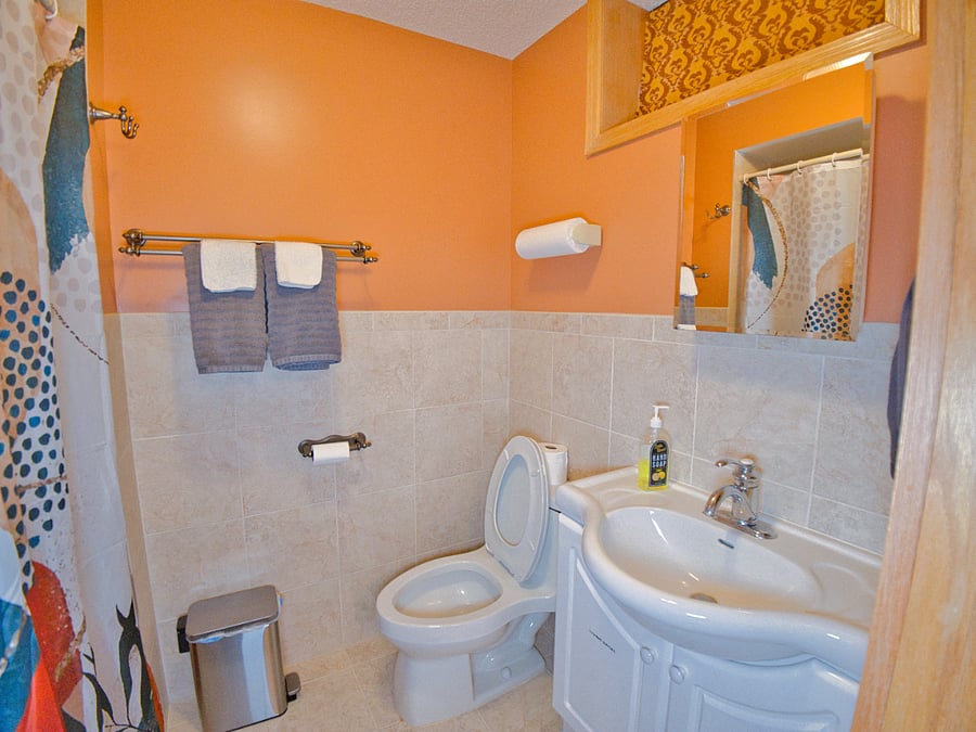 Our private full bathroom is clean, spacious, and stocked with essentials for your convenience. Featuring a shower, fresh towels, and toiletries.