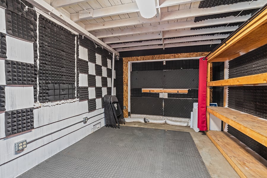Heated and Insulated Garage/Studio with storage, room for home gym and laundry