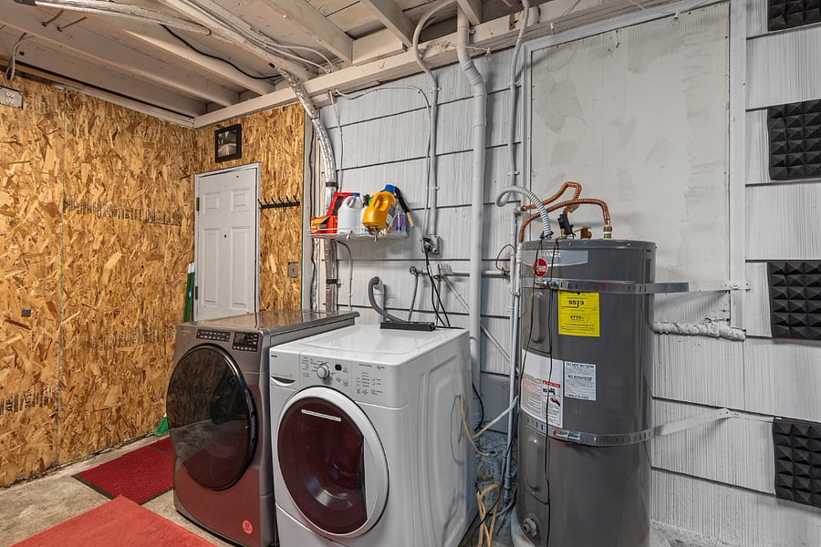 Heated and Insulated Garage/Studio with storage, room for home gym and laundry