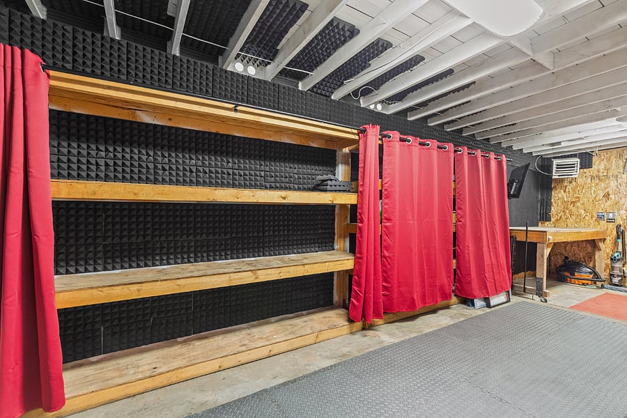 Heated and Insulated Garage/Studio with storage, room for home gym and laundry