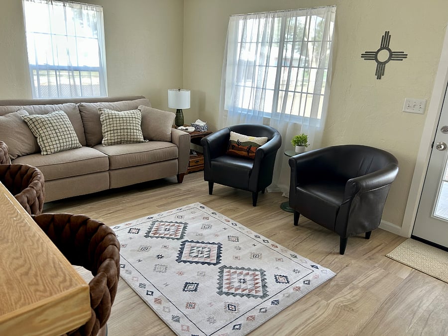 Living room
Wall mount tv on opposite wall