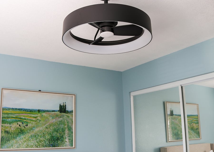 Modern ceiling fan for comfort, with a built in color-changing light - controlled by remote for convenience