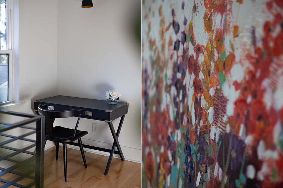 desk in second story stair landing