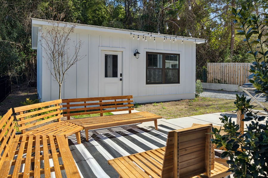 backyard. this is a detached two car garage that can be used during your stay for extra storage