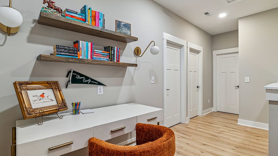 Upstairs stair landing, desk