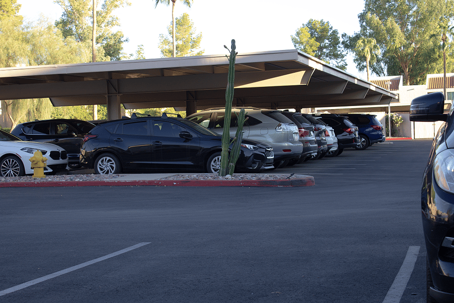 Ample parking in front of unit for you an guests. One covered parking spot allocated to the unit.