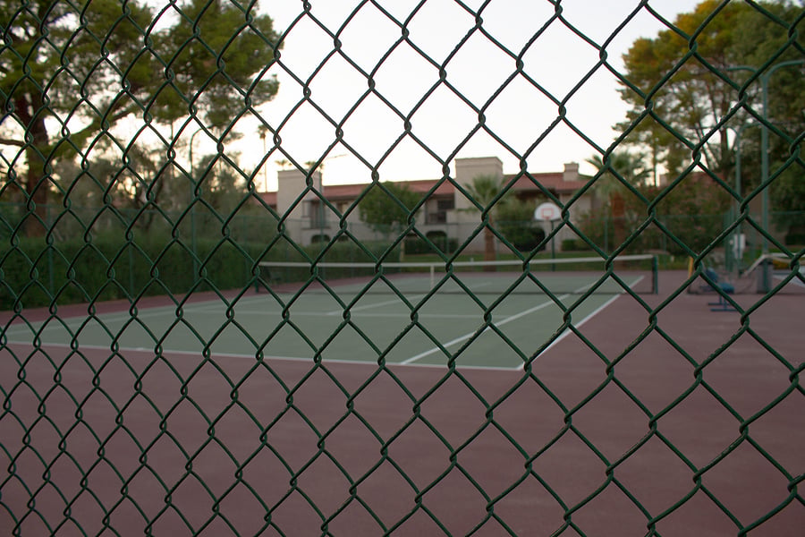 Tennis court mere steps away from back patio.