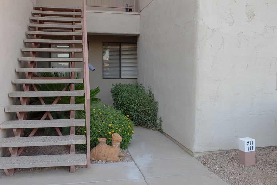 Well landscaped exterior entrance.