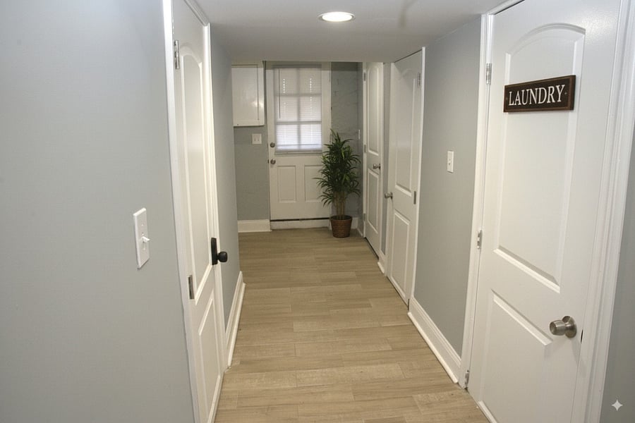 Lower hall with exterior access and laundry