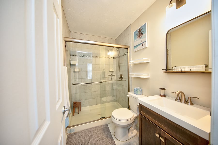 Upstairs attached bathroom in king bedroom.