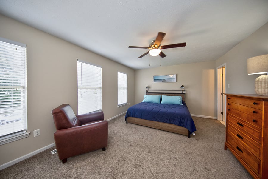 Upstairs King bedroom with attached bathroom.