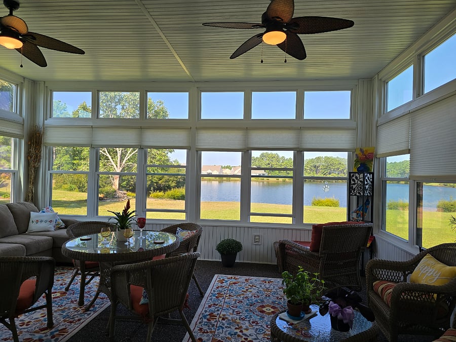 Sunroom with pond view