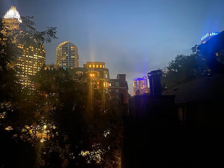 Patio with view at night