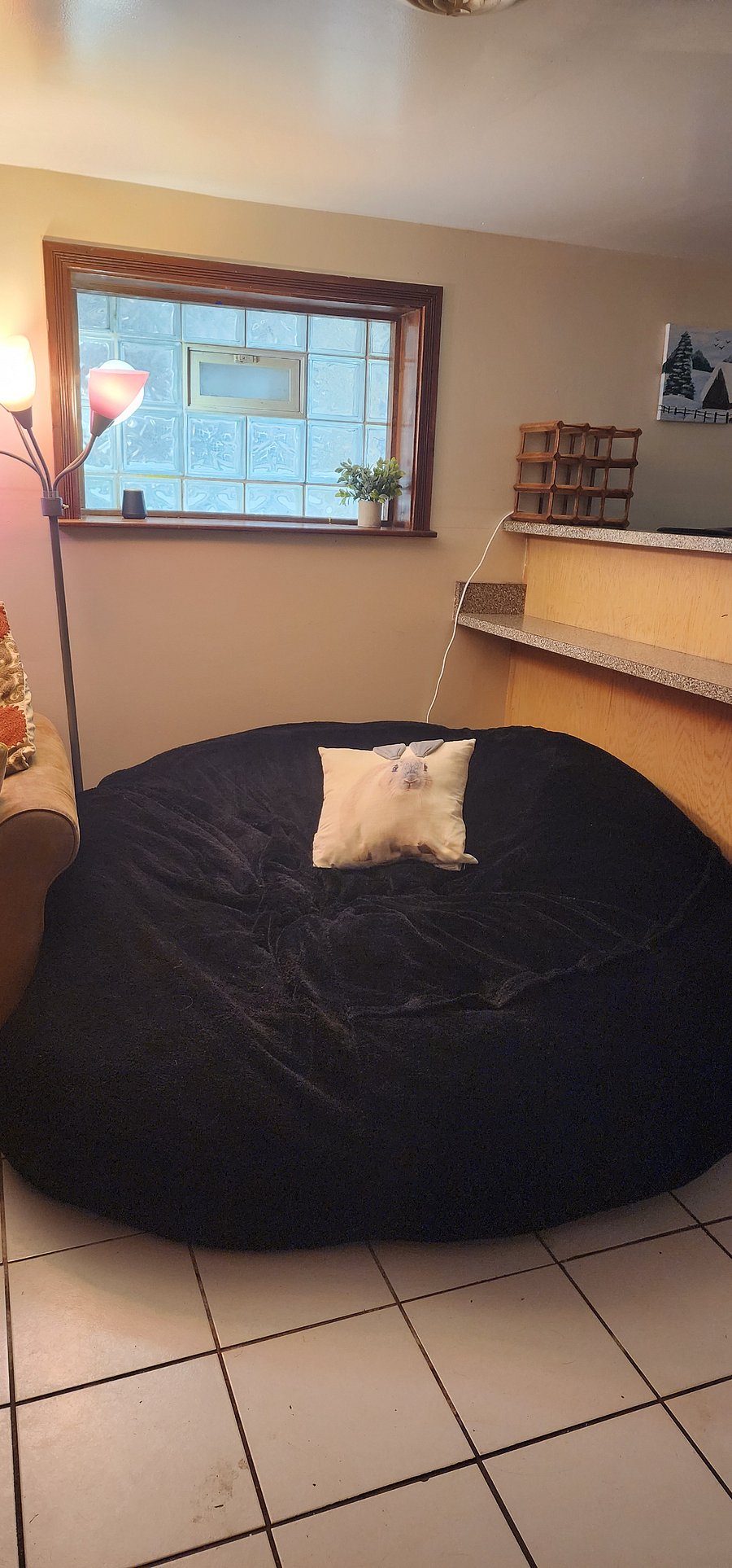 Giant beanbag chair provides a comfy space to watch TV, read a book, or take a quick nap!