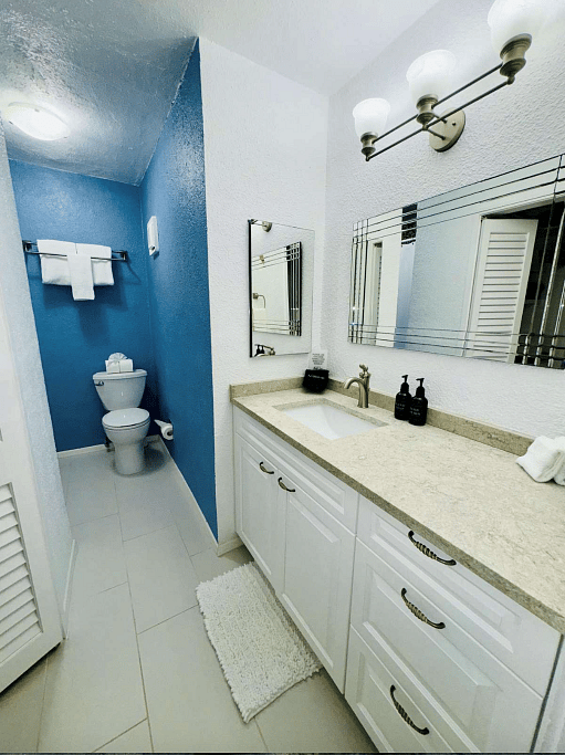 Downstairs ocean view bathroom with shower and walk in closet. 