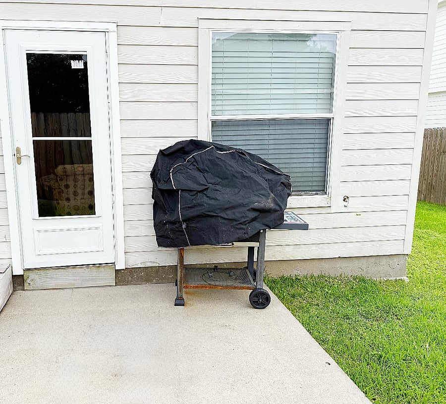 Large fenced in U shape Backyard with a grill