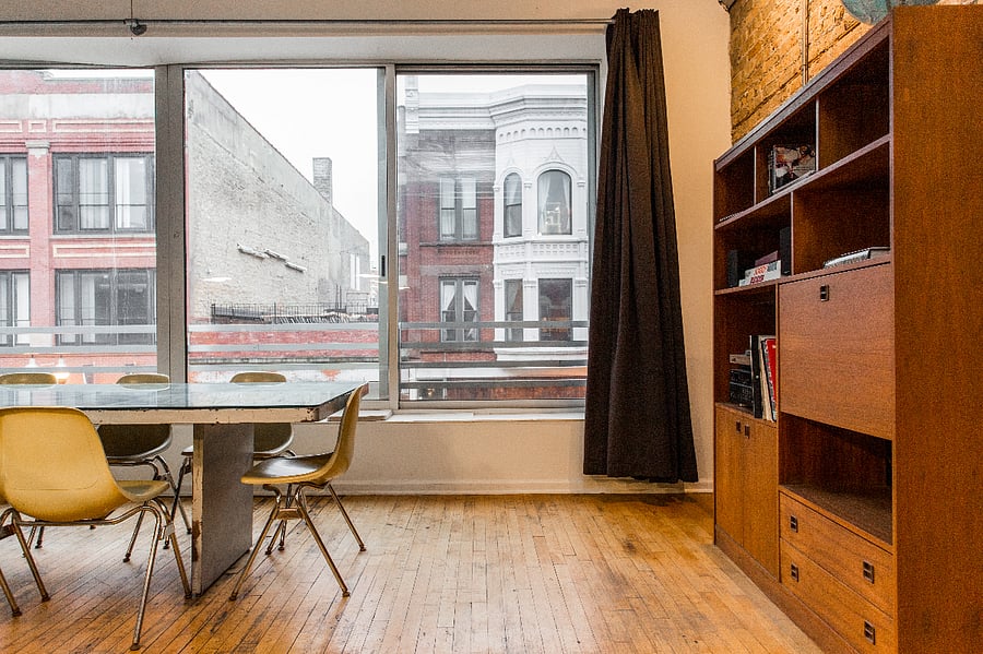 Large windows looking out to Milwaukke ave