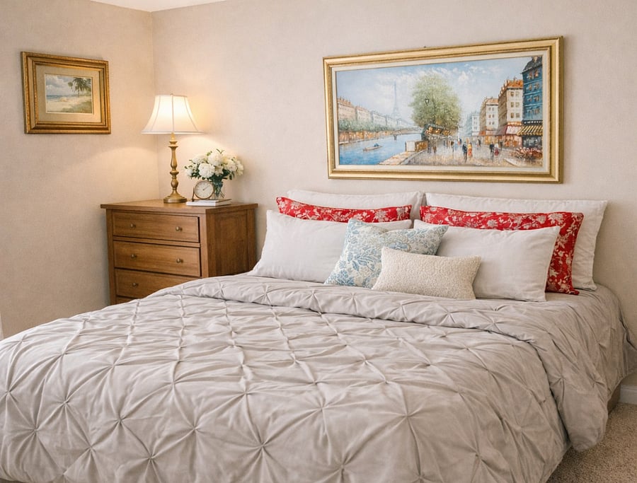 A spacious king size bed created from a split-king (two twins joined together), enhanced with a 3-inch gel-cooling topper for added comfort and a cool, restful nights sleep
